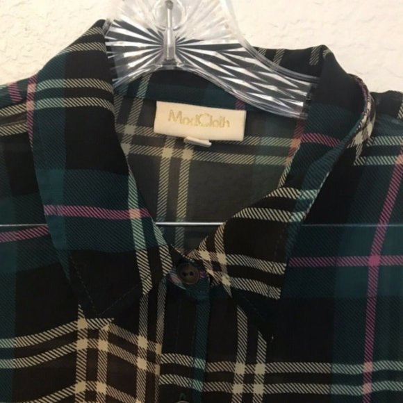EUC Modcloth Sheer Plaid Button Down Blouse 1X - Picture 14 of 16